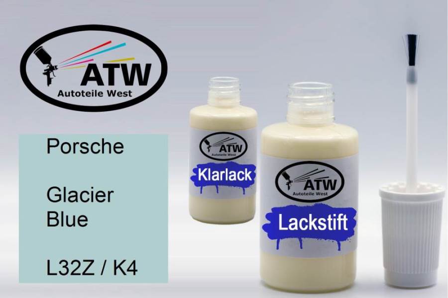 Porsche, Glacier Blue, L32Z / K4: 20ml Lackstift + 20ml Klarlack - Set, von ATW Autoteile West.